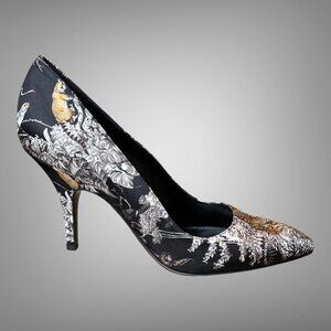 Hermes Black Printed Silk Equateur Tattoo Mondaine 90 Pumps Shoes Heels
